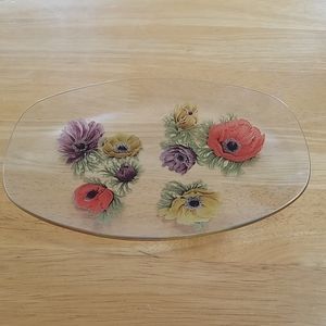 Clear Glass Floral Dish with Gold Trim